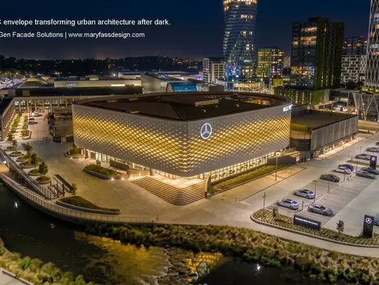Mercedes-Benz showroom features a custom Ultra-High Performance Concrete (UHPC) facade