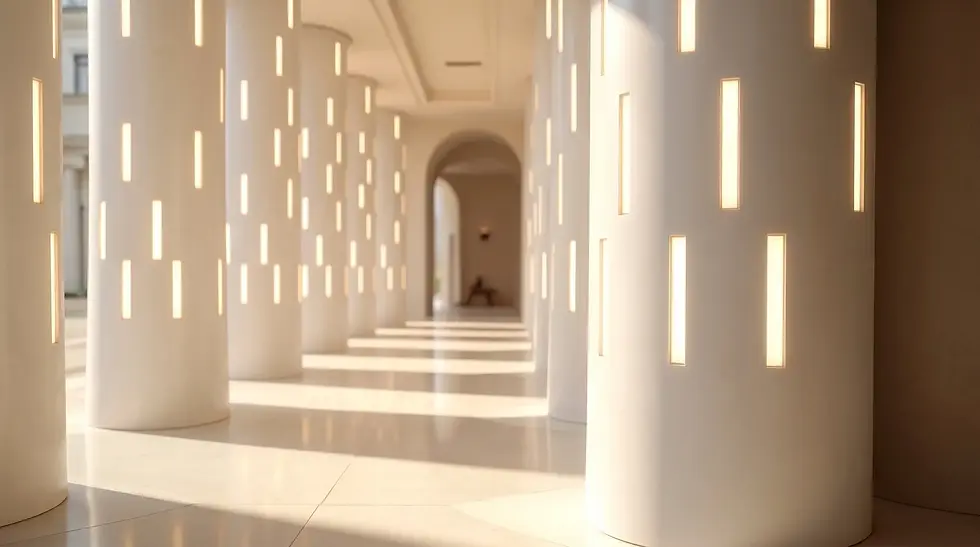 Close-up view of thermoformed curved columns with smooth finish in luxury hotel lobby