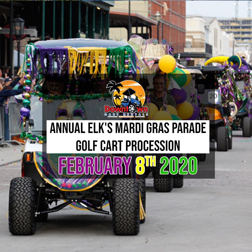 Annual Elk's Mardi Gras Parade Golf Cart Procession Ocean Springs, MS