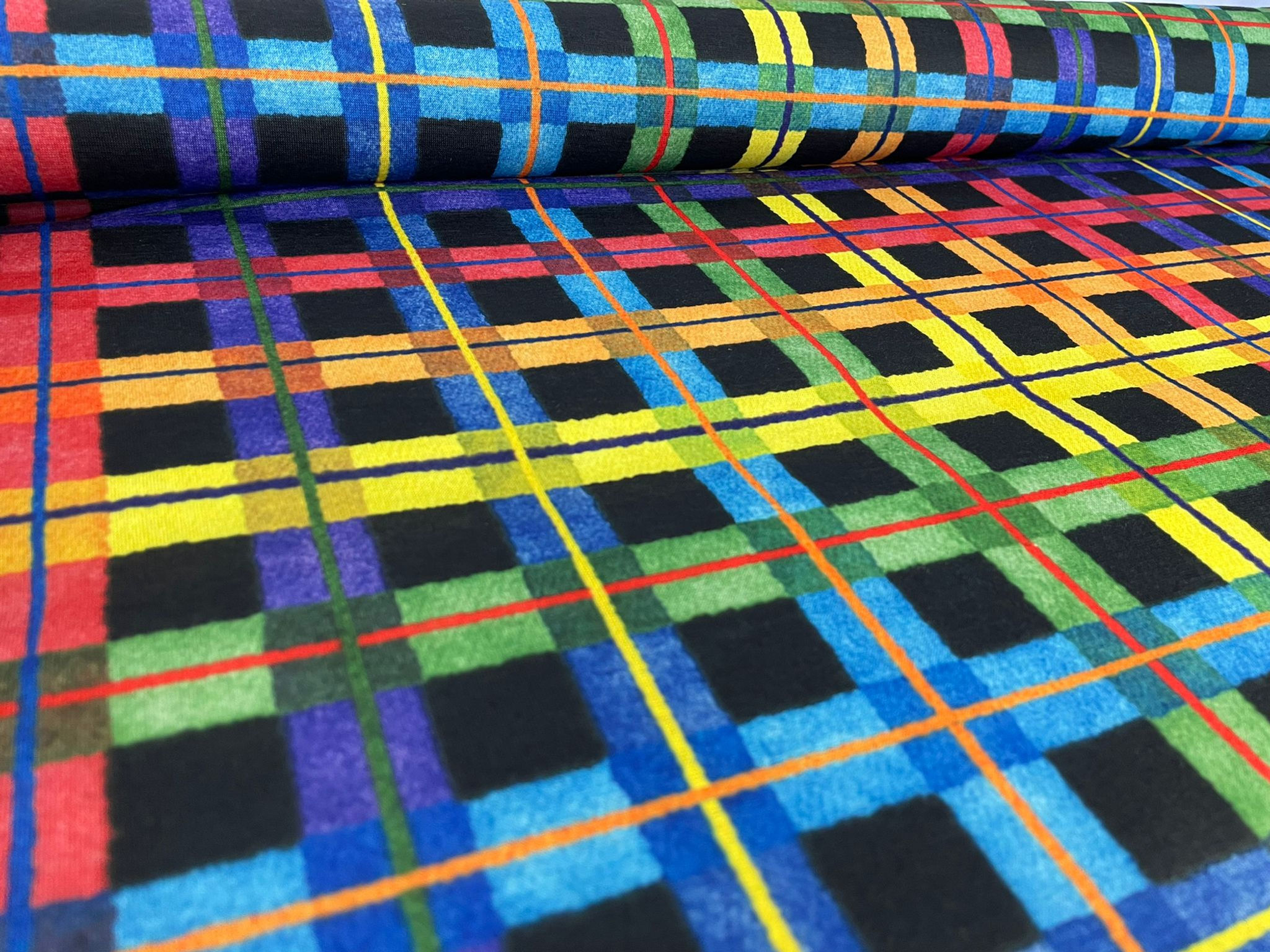 EXCLUSIVE Rainbow Gingham - Spun Polyester Jersey