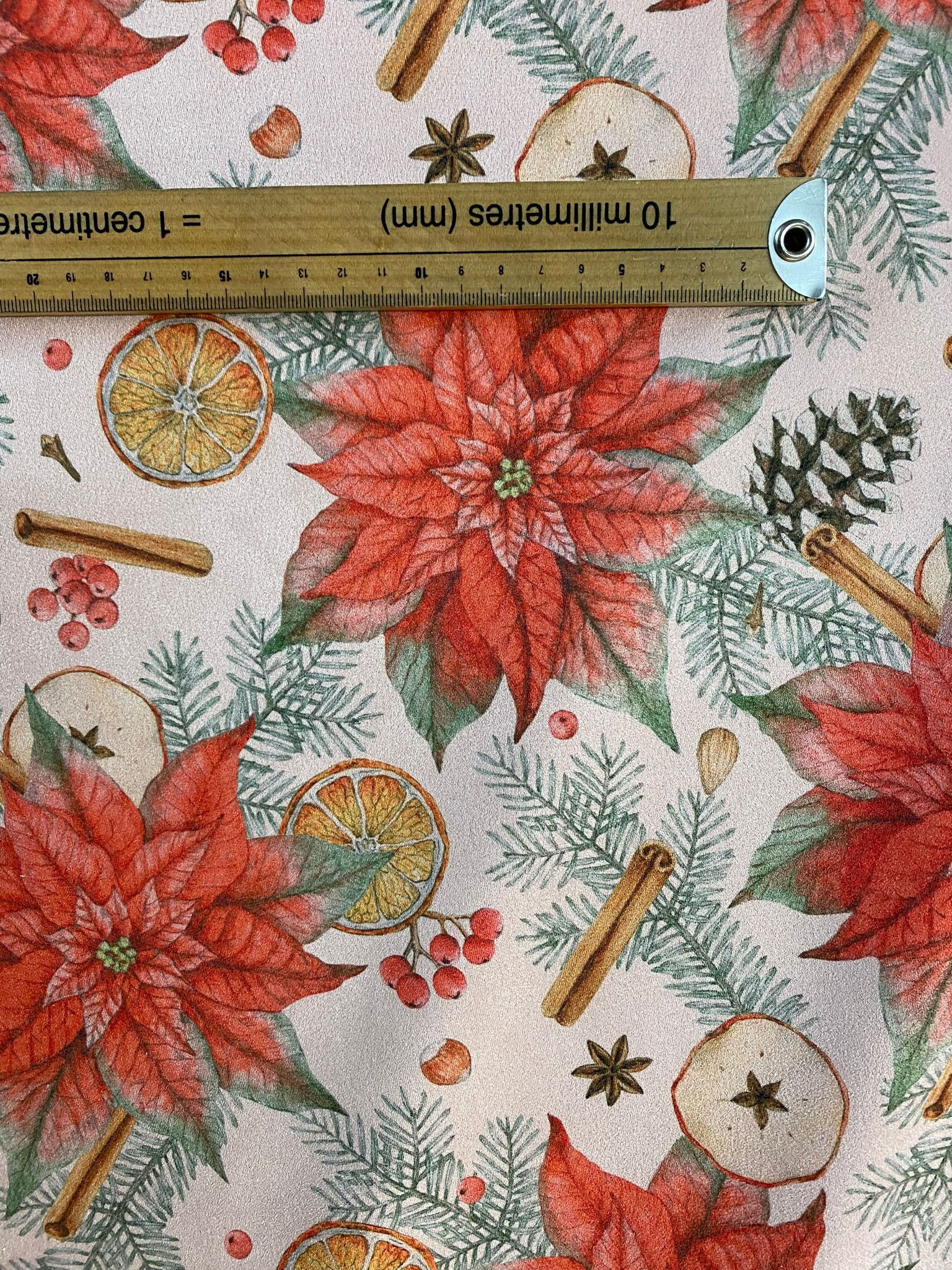 3m for £9 Red Poinsetta on Pale Pink Scuba Suede (WH55)