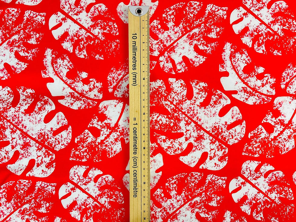 Thumbnail: EXCLUSIVE Monstera Leaves on Red - ITY (Interlock Twist Yarn)