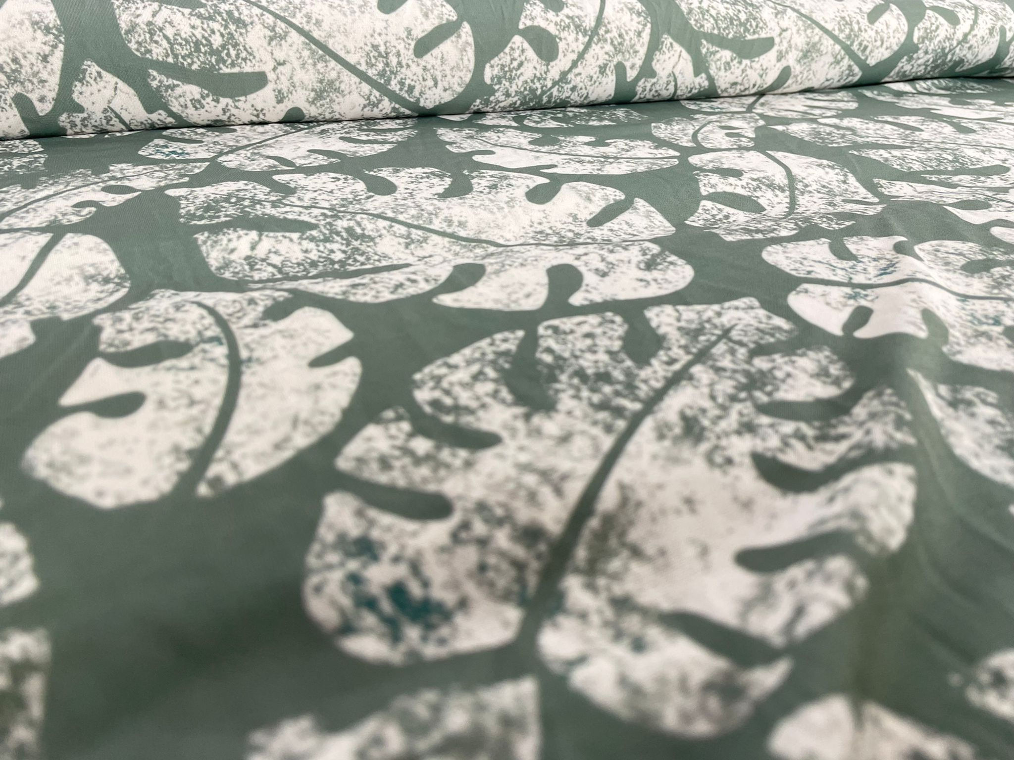 EXCLUSIVE Monstera Leaves on Sage - Spun Polyester Elastane