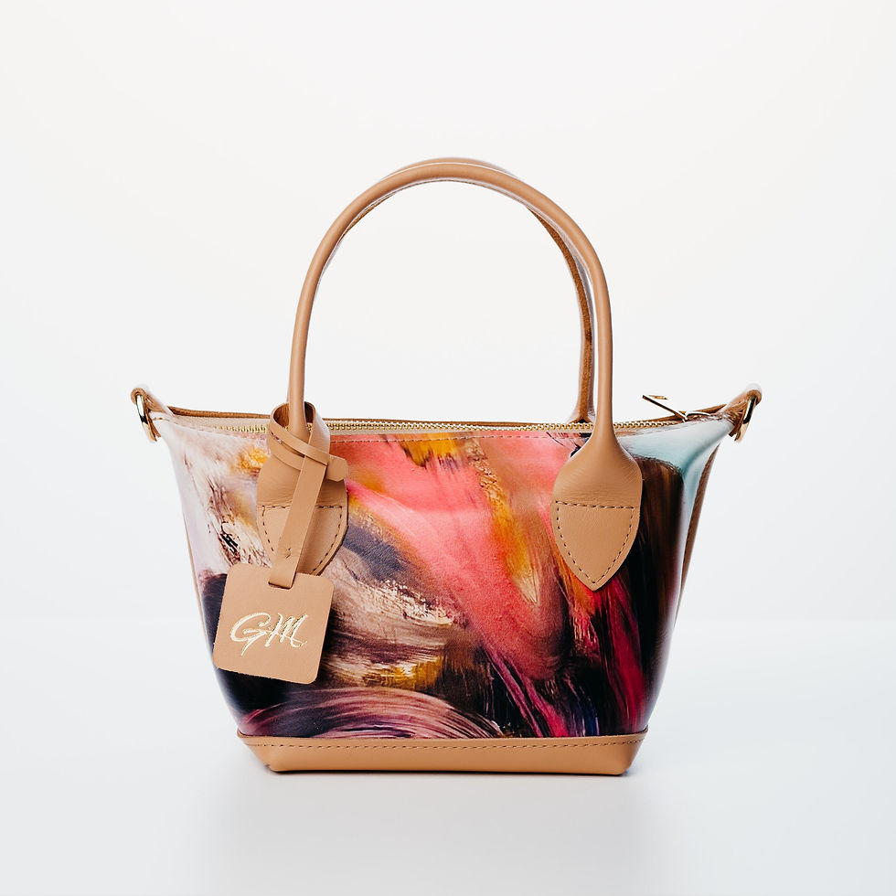 Miniature : pink brown beige leather designer handbag front view