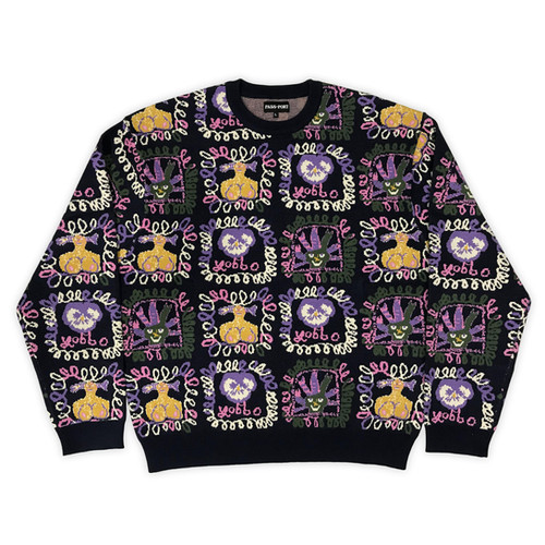 希少 Passport セーター sweater 総柄 PASSPORT Faces Knit Sweater Black | GRAVITY FUKUOKA