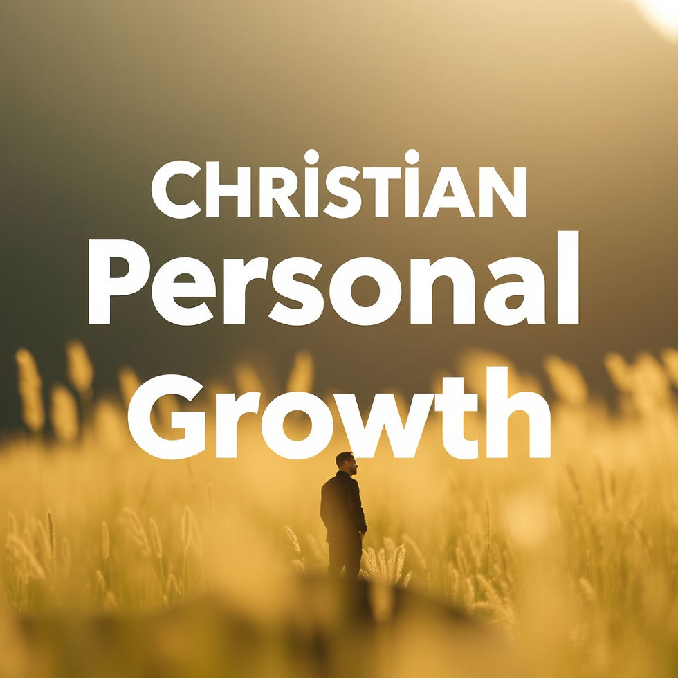 Man stands in a sunlit field at sunset; overlaid text says "Christian Personal Growth," evoking a serene, reflective mood.