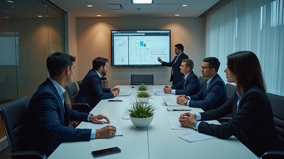 High angle view of a conference room with IT professionals discussing strategy
