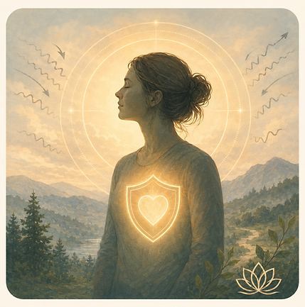Person silhouette with heart lit up on chest