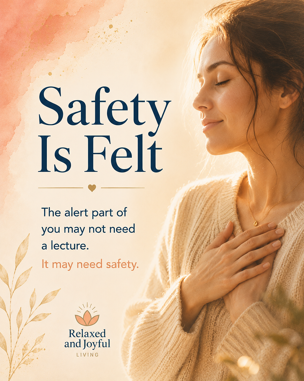 Woman with hand on heart with the words Safety Is Felt.
