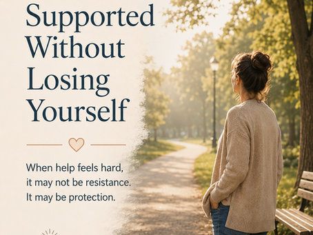 Woman walking alone on a peaceful path, representing the struggle to ask for help.