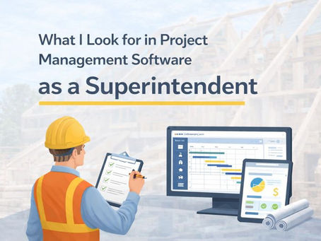 Construction superintendent reviewing project management software features for jobsite workflows