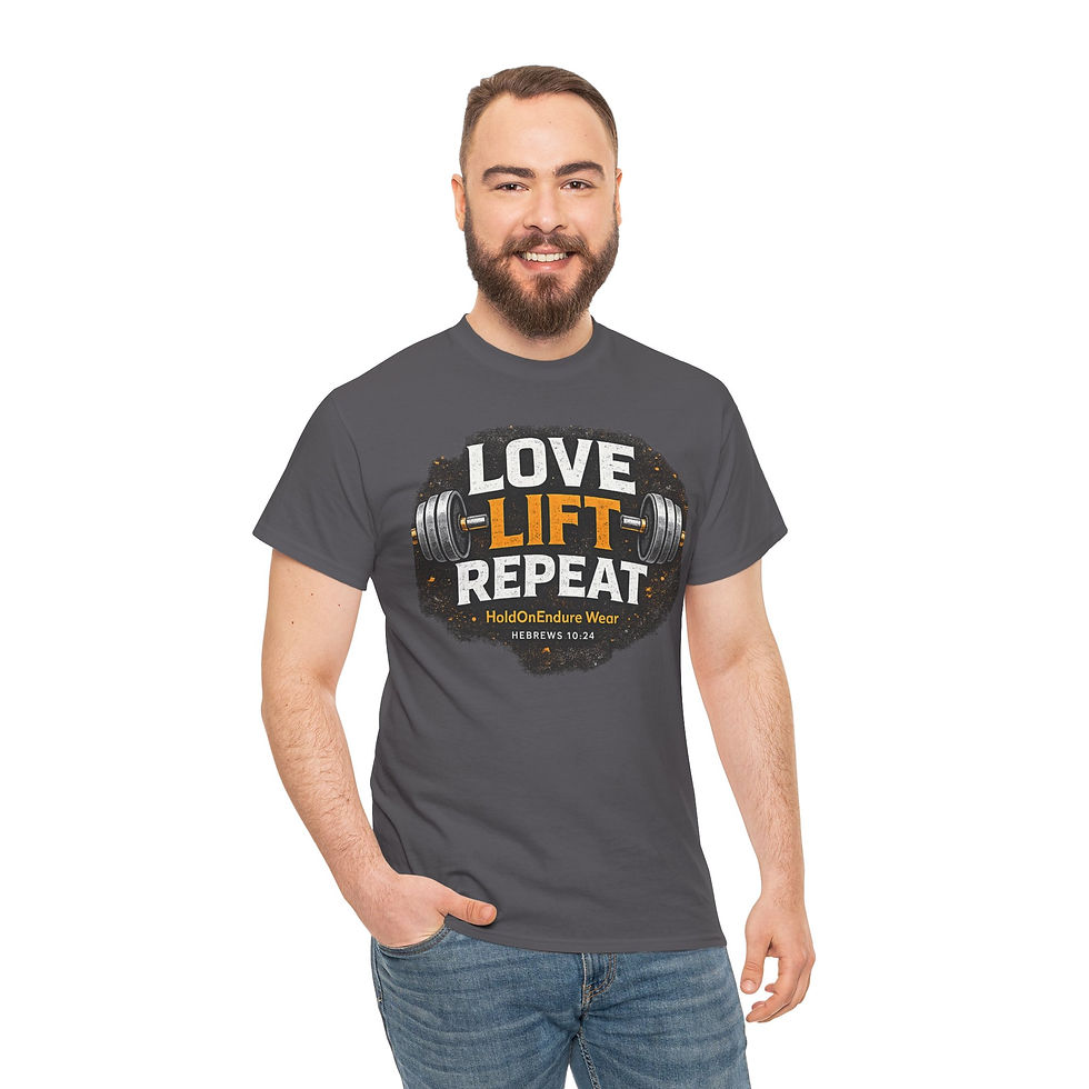 Thumbnail: Love Lift Repeat T-Shirt — Motivational Weightlifting Tee for Gym Lovers