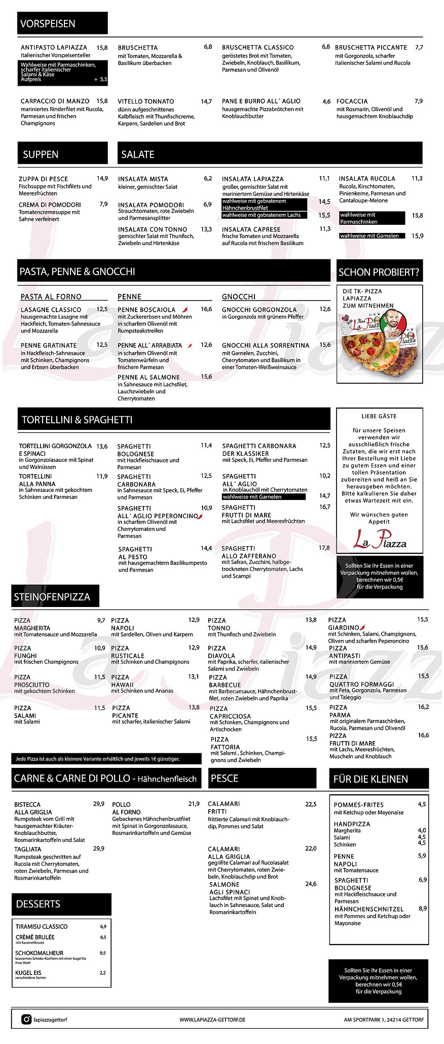 Speisekarte LaPiazza