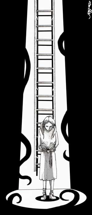 Ilustración por Juan Raffo basada en la historia de "El búnker" de Carlos Daminsky