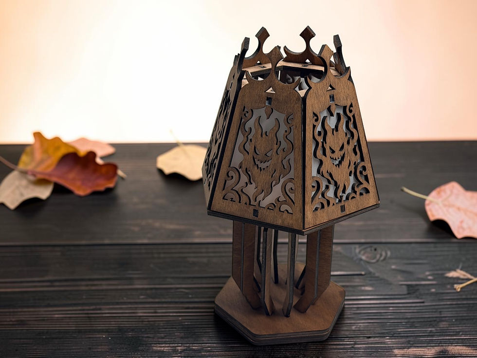 Miniaturbild: Halloween Laterne aus Holz | LED Grusel Windlicht mit 6 Designs | Tischbeleuchtu