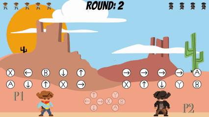 virtual 2d cowboy enters combination of buttons to fire on other player
