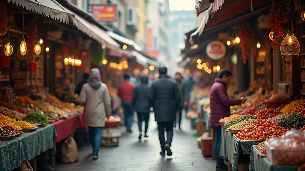 Eye-level view of a bustling local market in Georgia