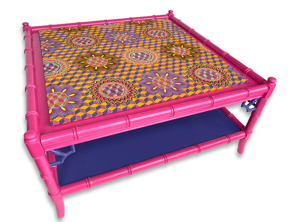 Thumbnail: Faux Bamboo Chippendale Square Coffee Table, Hot Pink