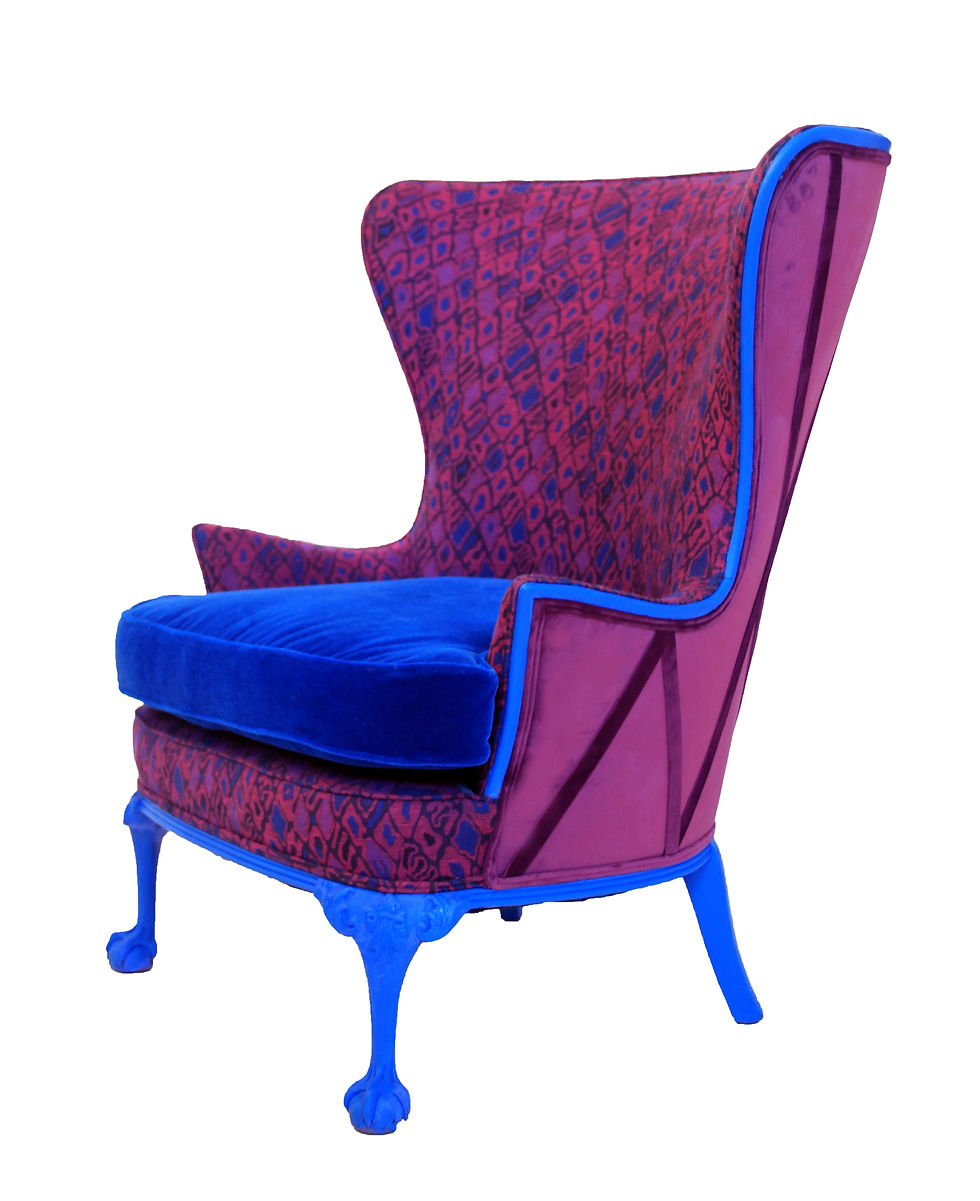 Thumbnail: 1920s Vintage Cobalt Blue Retro Wingback Accent Chair