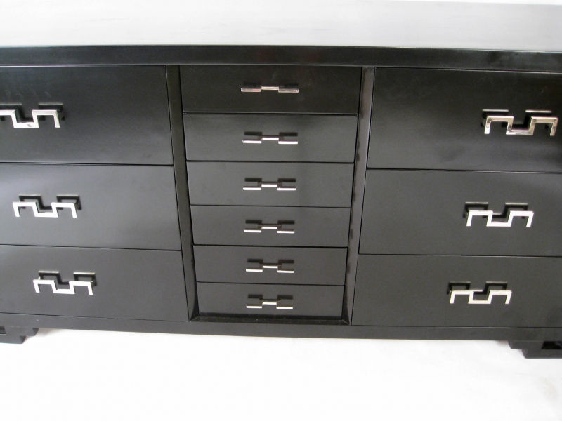 Thumbnail: Black Laquered Buffet/Dresser with Geometric Chrome Handles