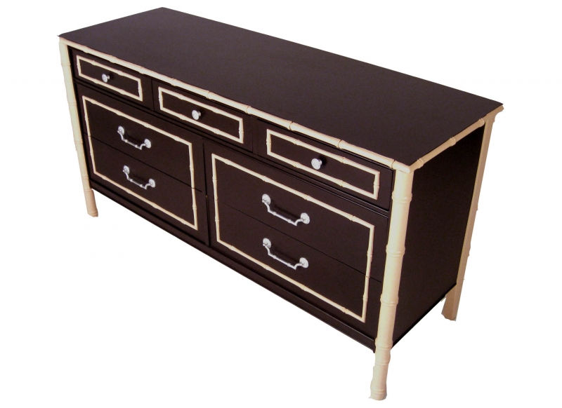 Thumbnail: Chocolate & Pink Faux Bamboo Chest with Silver Leaf Accents