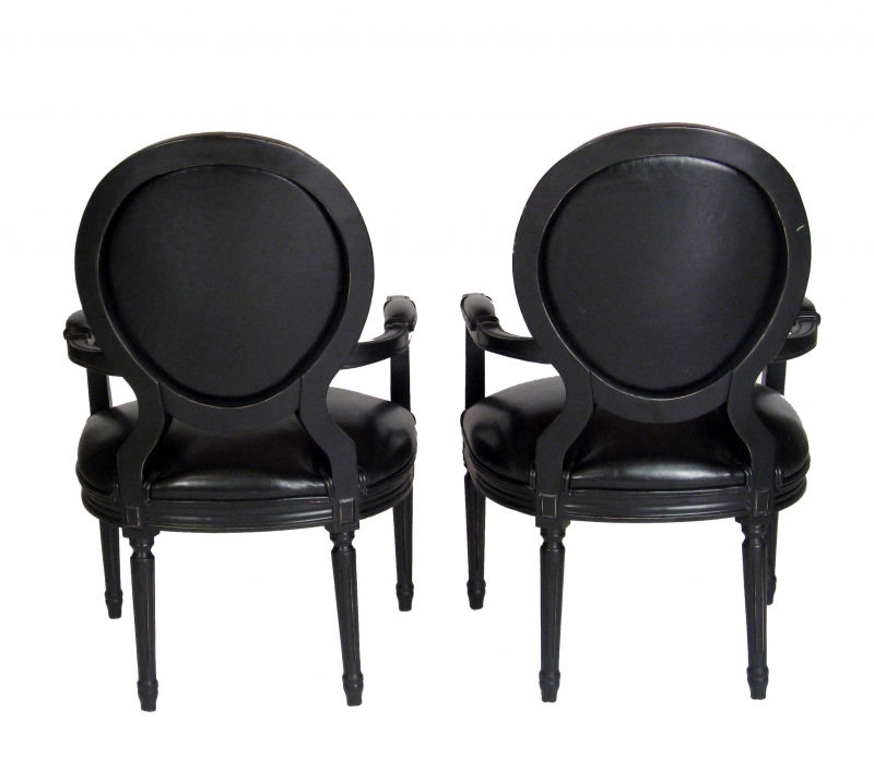 Thumbnail: Pair of Black Leather Arm Chairs