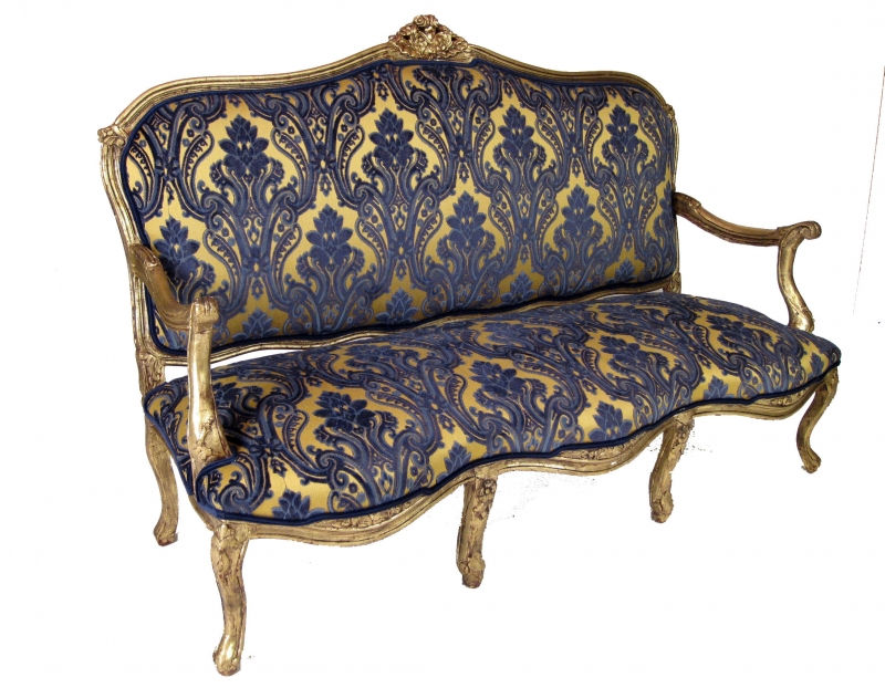 Thumbnail: Gilded French Flocked Velvet Sofa