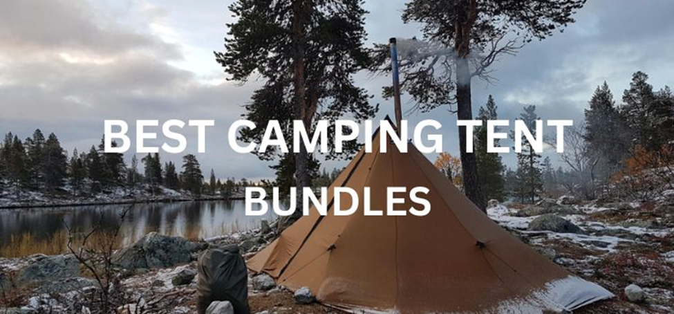 Hiking tent set up near river in the mountains