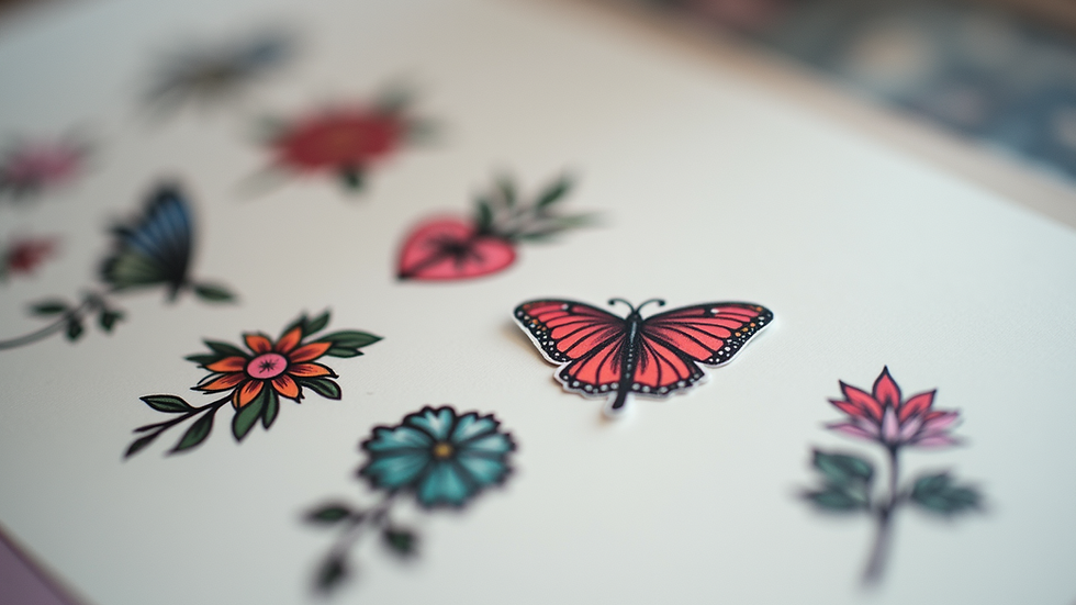 Close-up von bunten Tattoo-Stickern auf weißem Hintergrund