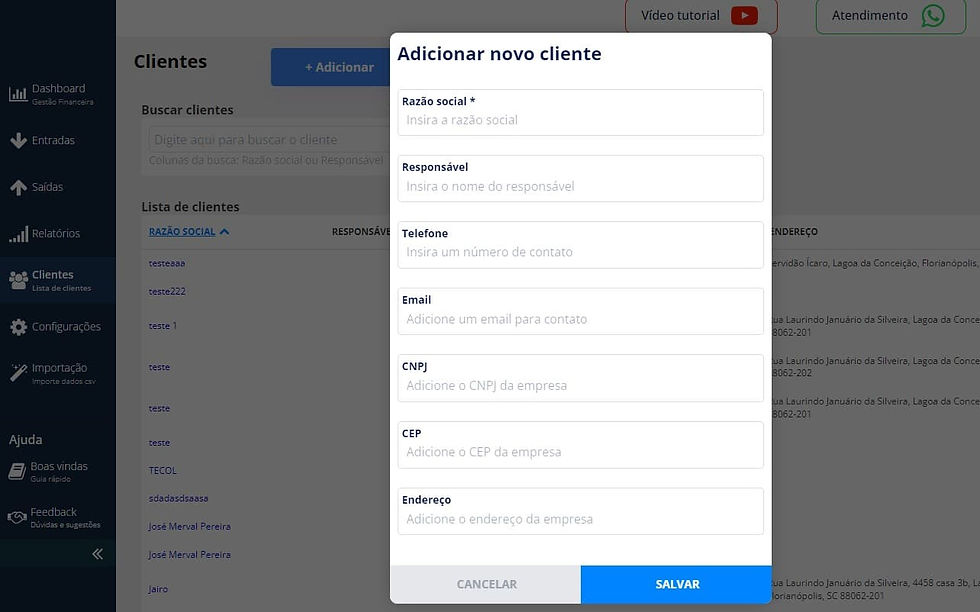 Adicionar clientes no Planilha de Fluxo