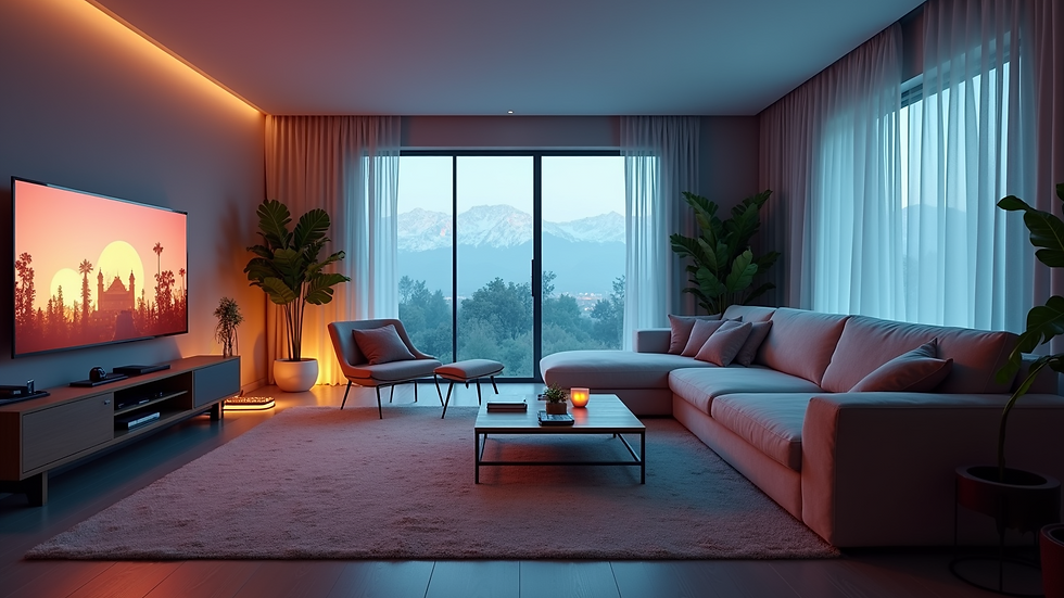 High angle view of a spacious living room set up for VR gaming