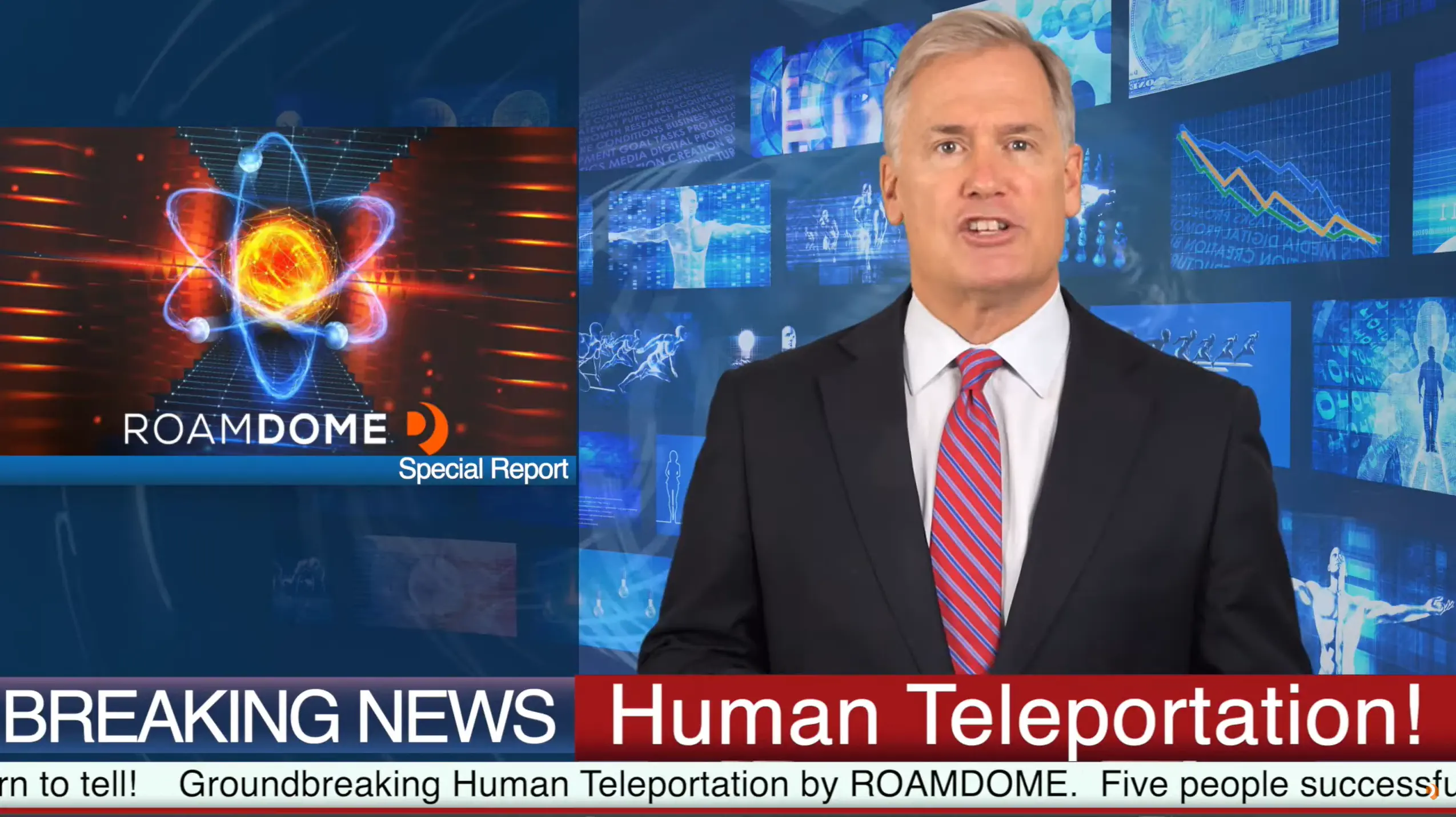 News anchor annoucing breaking news at roamdome