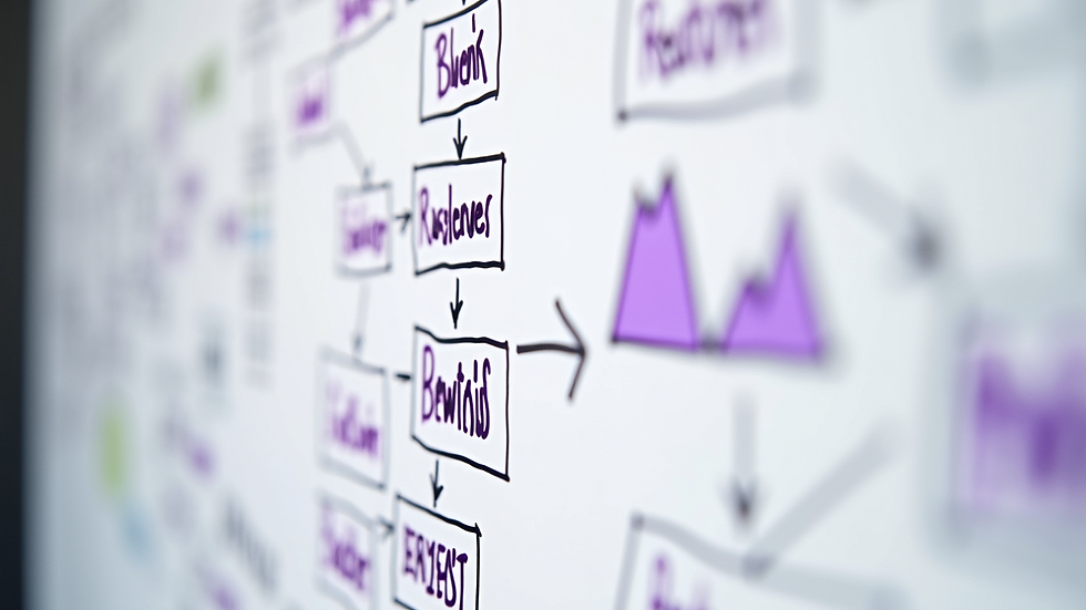 Close-up view of a whiteboard with GTM strategy notes and flowcharts