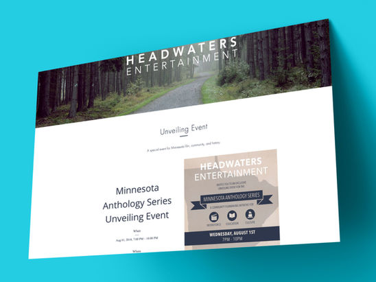 Screenshot of a custom event page for a television series fundraiser, designed by Matt Cici of A Creative, featuring event details, ticketing options, and registration links.