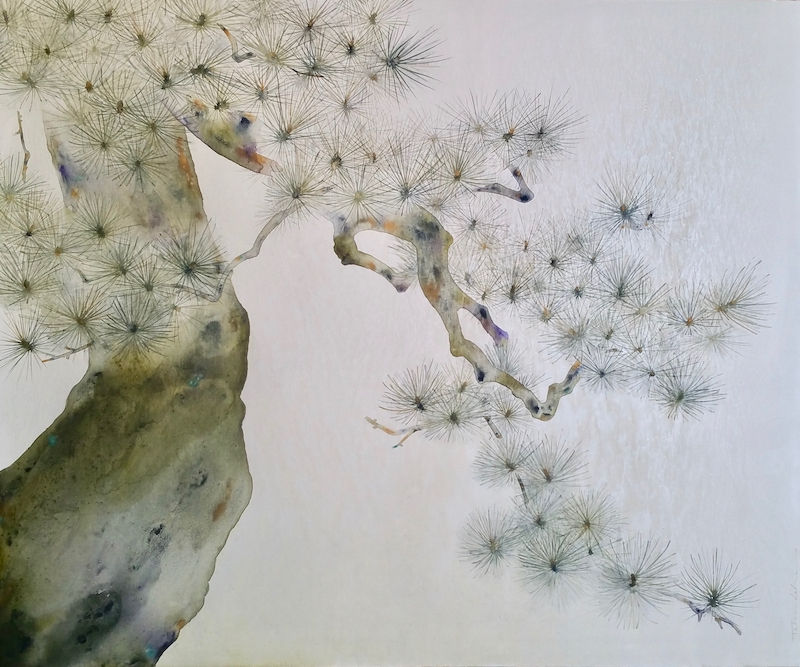 Notes on Pine painting by Talia Lehavi  painted with ink and pigments on canvas