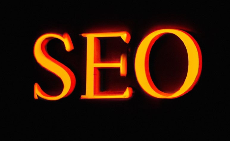 The letters "SEO" in large glowing orange font