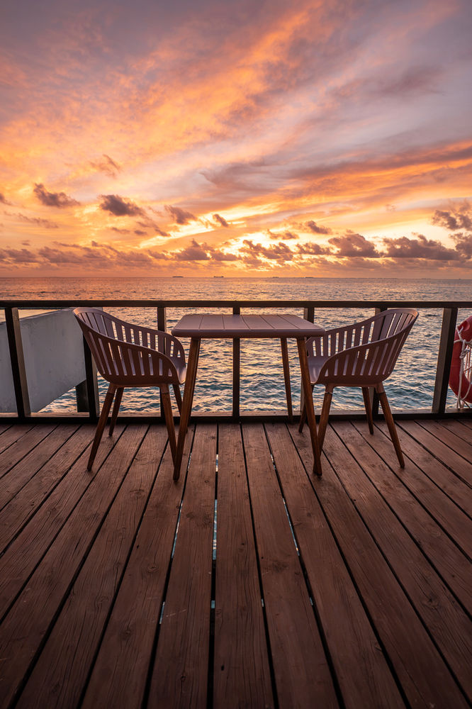 Sunset from the deck of the overwater villa