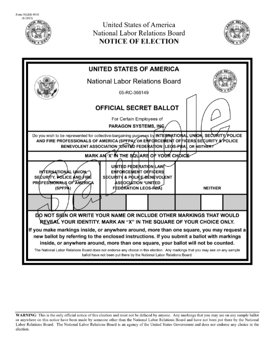 SPFPA / SPiT-FA Received ZERO (0) Votes out of 129 eligible voters.