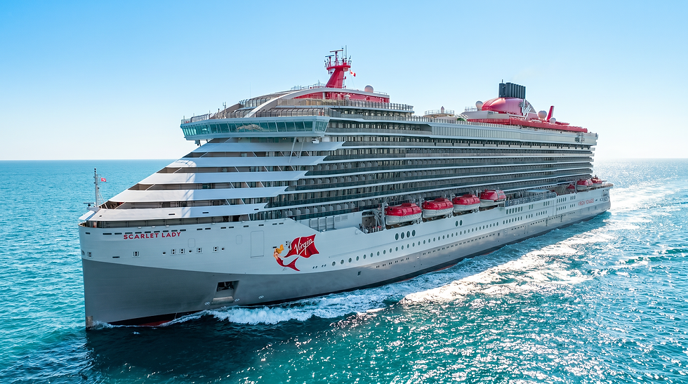 The Virgin Scarlet Lady cruise ship sailing on open water.