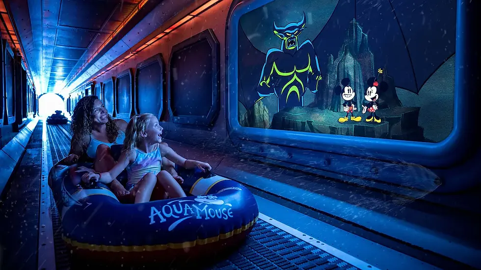 AquaMouse ride on Disney Wish with Mickey, Minnie, and villain