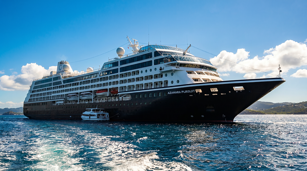 The Azamara Pursuit cruise ship sailing on blue waters