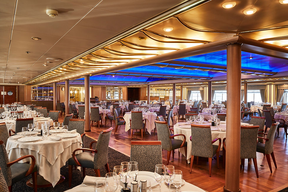 Dining room on the Silver Cloud cruise ship with set tables