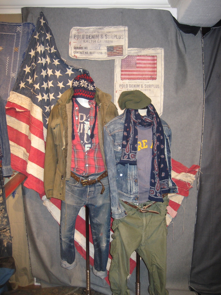 Polo Denim and Surplus apparel display
