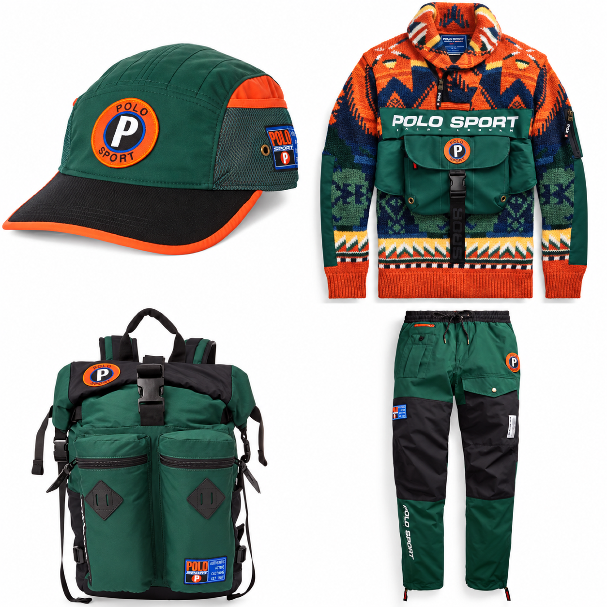 Polo Sport outdoor collection: cap, pullover, backpack and pants