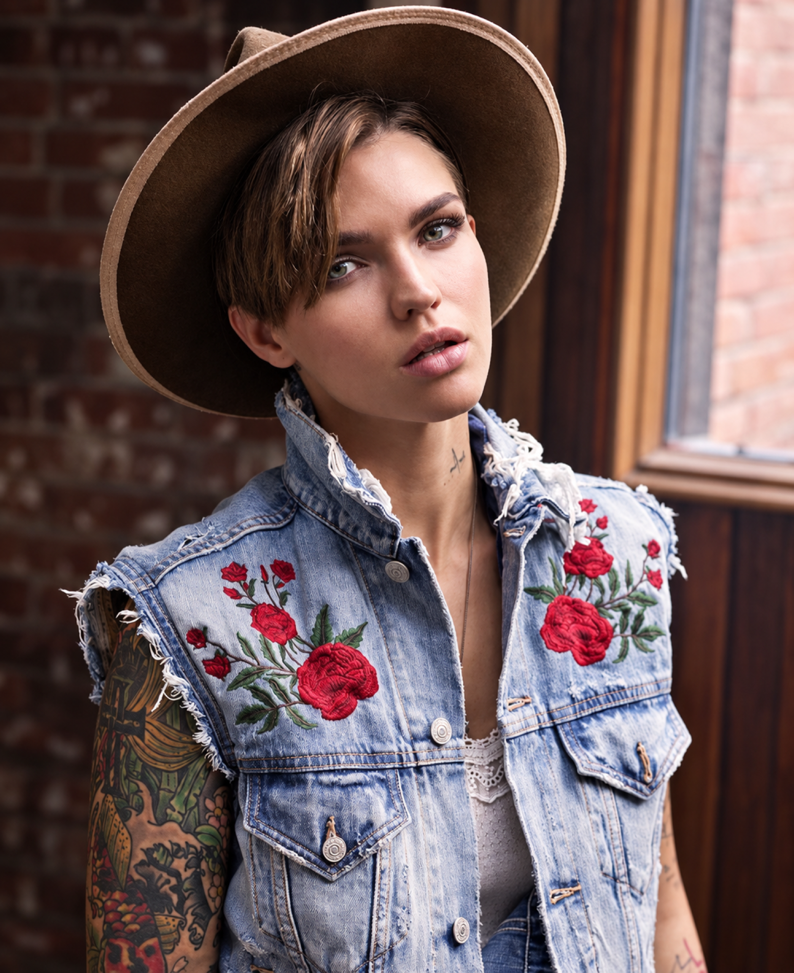 Ralph Lauren rose embroidered denim vest
