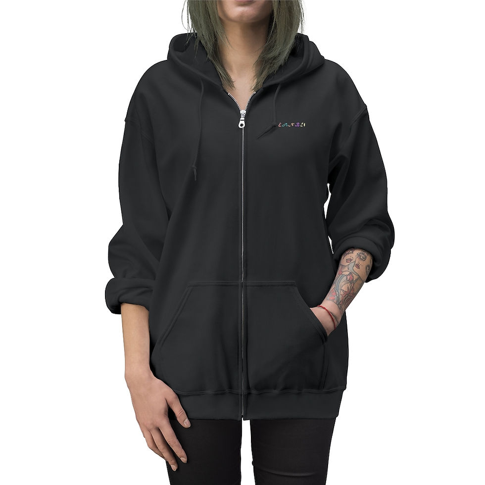 Thumbnail: Pastel Beanbu Embroidery Unisex Zip Up Hoodie