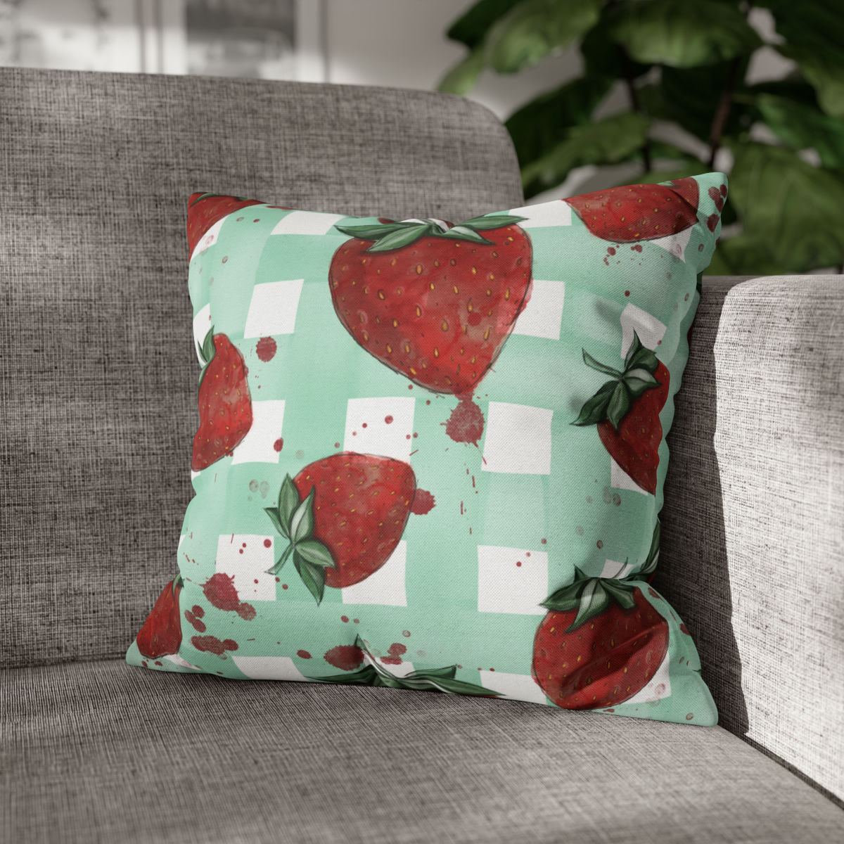 Strawberry Gingham Pillowcase Cover