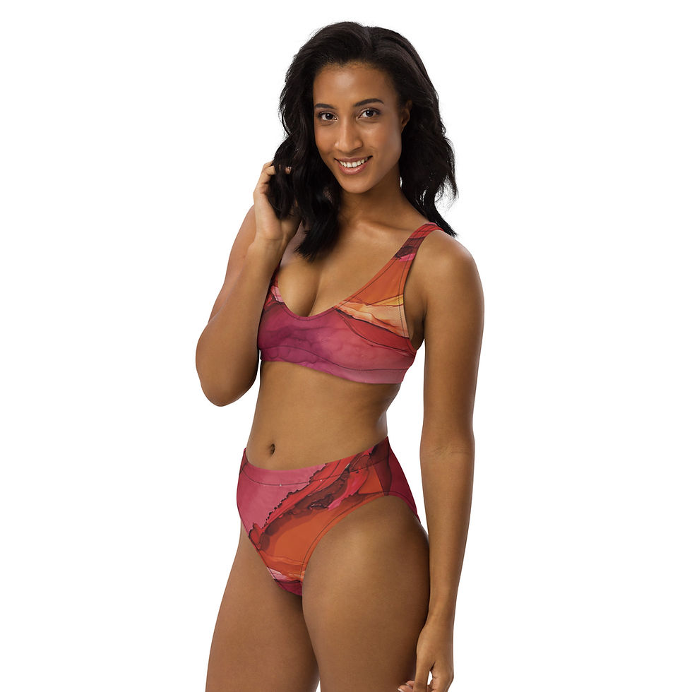 Thumbnail: Warm Hearts Alcohol Ink High Waisted Bikini Set