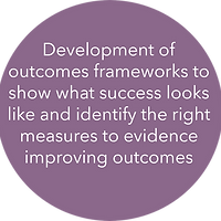 White text on purple background - Outcomes Frameworks service description