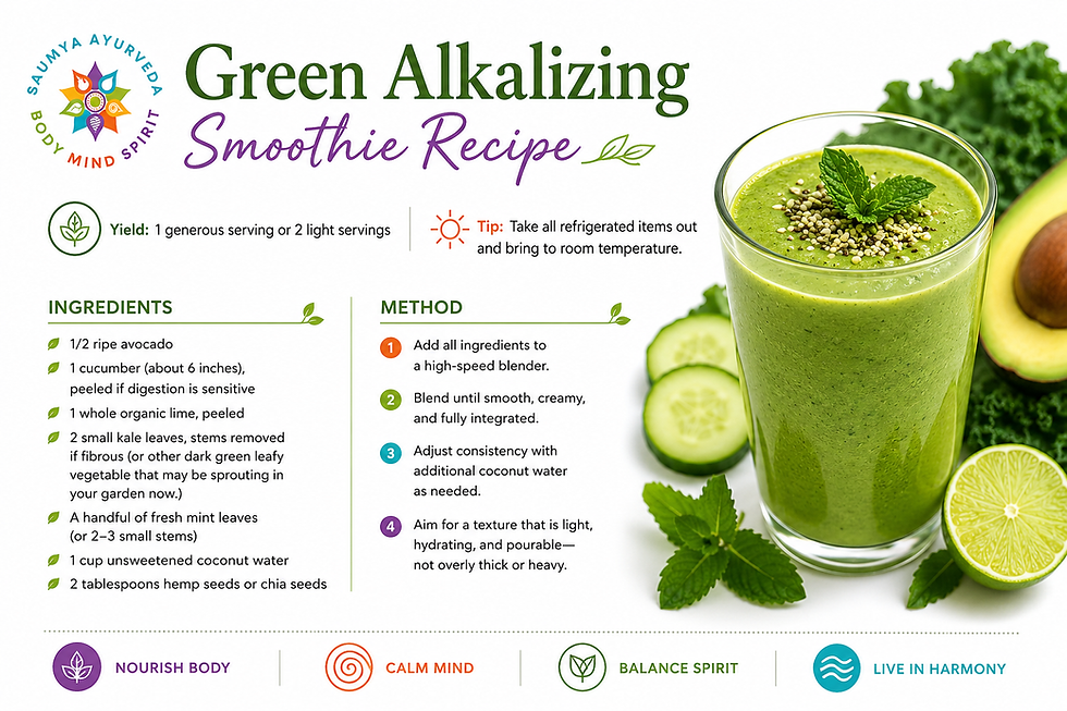 Green Alkalizing Smoothie Recipe with vibrant green smoothie in a glass. Ingredients and method detailed. Emphasizes health benefits.